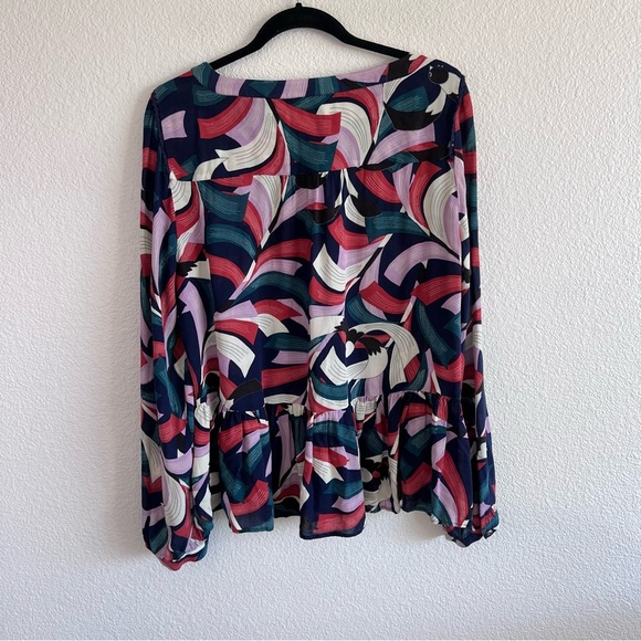 Maeve Anthropologie Cheyenne Blouse Peplum Geometric Brick Navy - Picture 8 of 15